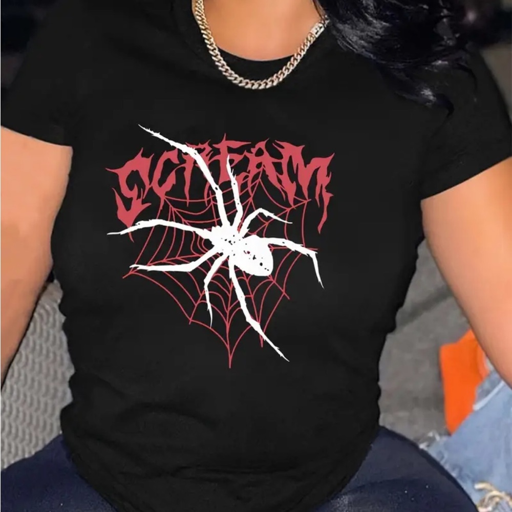 Spider Print T-shirt, Short Sleeve